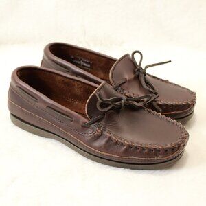 MINNETONKA Men's Essential Hardsole Leather Moccasin Shoes Brown Men's Size 7